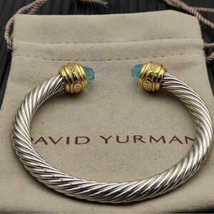 ✨ David Yurman Classic Cable Cuff Bracelet with Blue Topaz